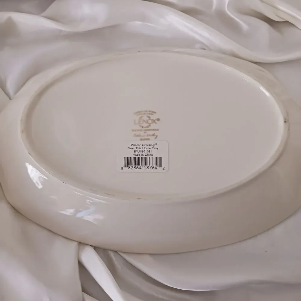 LENOX WINTER BLESSINGS OVAL TRAY SERVING PLATTER RED CARDINAL